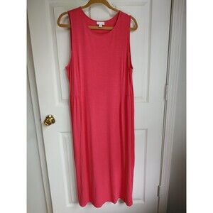 J JILL Women's Dress Large Petite Sleeveless Stretch Knit Long Maxi Coral Pink